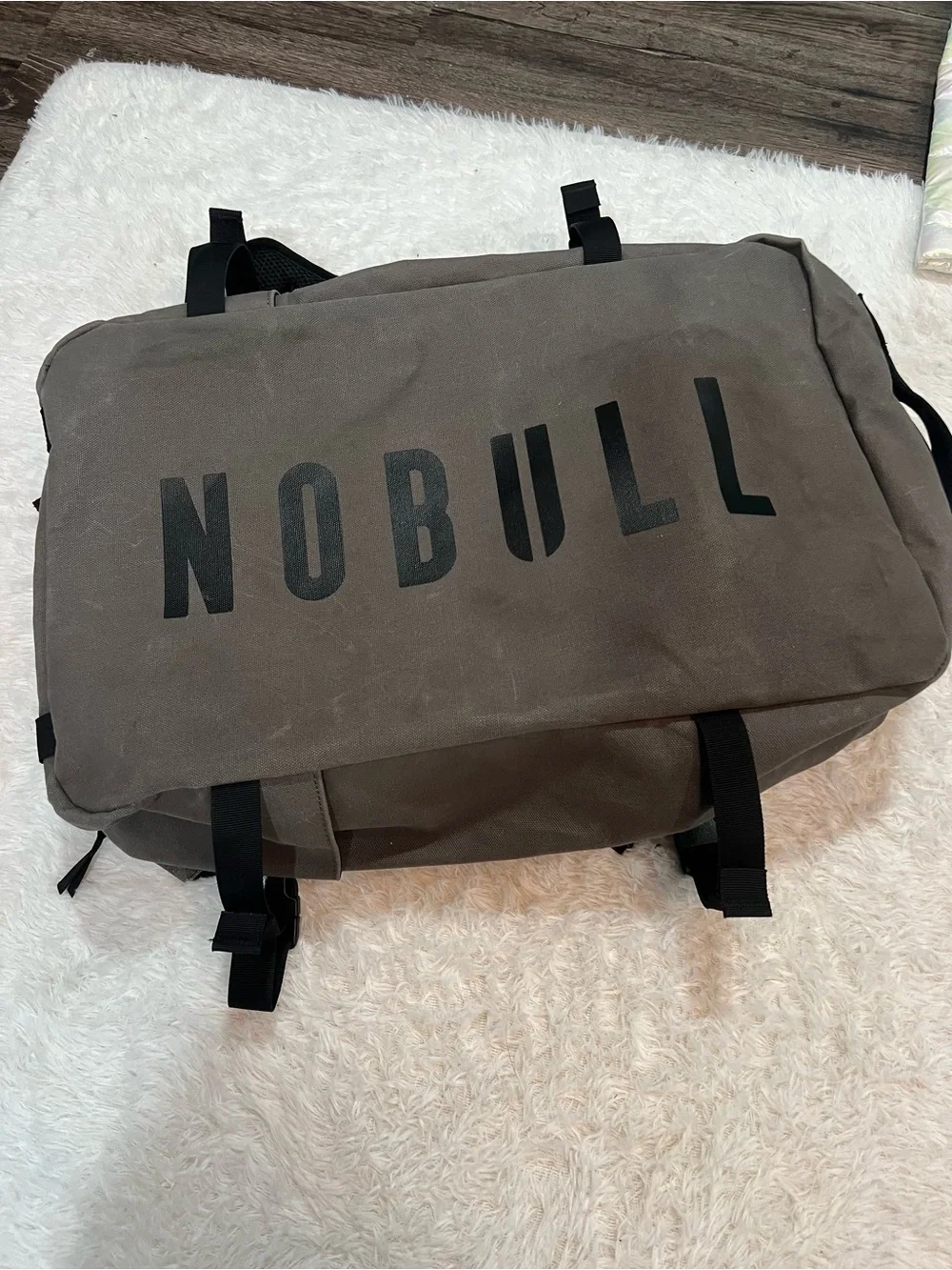 NOBULL Gray Wax Canvas Backpack with Black Logo